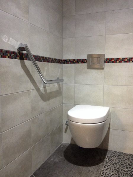 WC bati suspendu avec abattant frein de chute, barre d’appui pour personnes à mobilité réduite. Visible dans notre show-room à la Riche WC bati suspendu avec abattant frein de chute, barre d’appui pour personnes à mobilité réduite. Visible dans notre show-room à la Riche